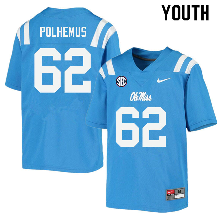 Youth #62 Andrew Polhemus Ole Miss Rebels College Football Jerseys Sale-Power Blue